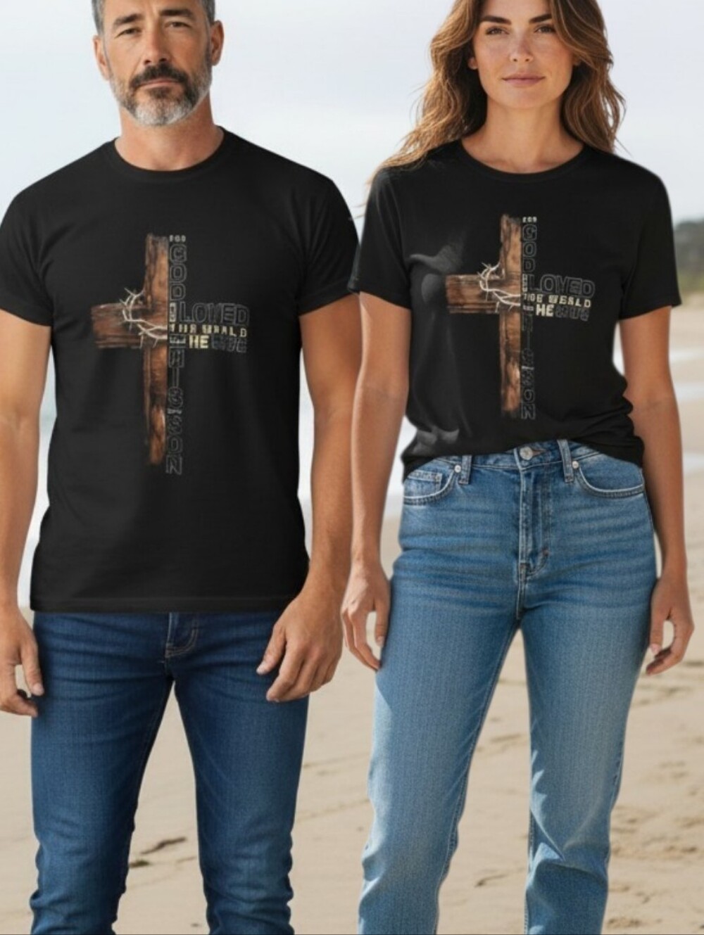 Access - NWOT, Black Short Sleeve Christian Tee Shirt, Cross,"For God So Loved" - Picture 9 of 9